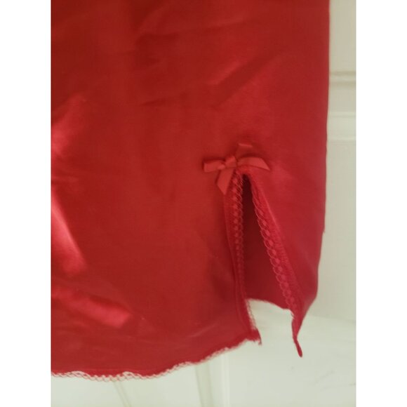 Victorias Secret Angel Red Lace Satin Nightgown Slip Dress Bow Adjustable Straps - Picture 10 of 16